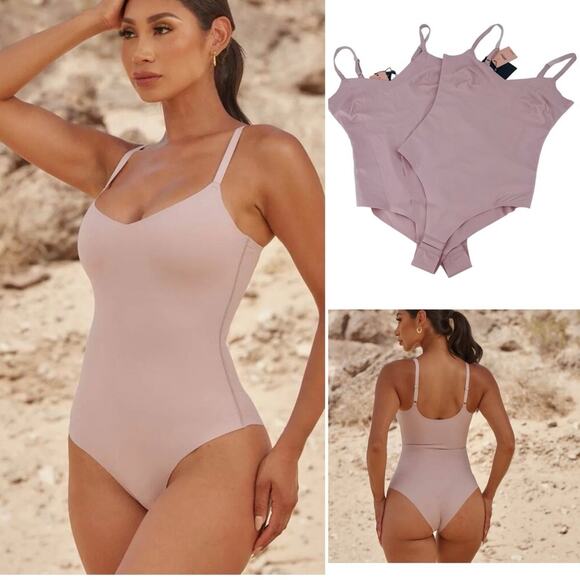 PINSY V Neck Hourglass Shaping Bodysuit Set Of Two Lilac Cheeky Size Small NEW - Picture 8 of 8